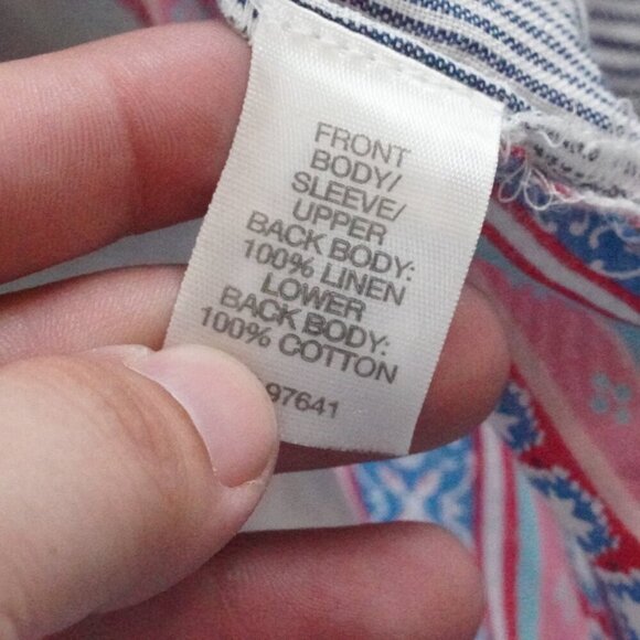 J.Jill Linen Button Up Top Womens Large Mix Media Floral Black Short Sleeve - Picture 5 of 10